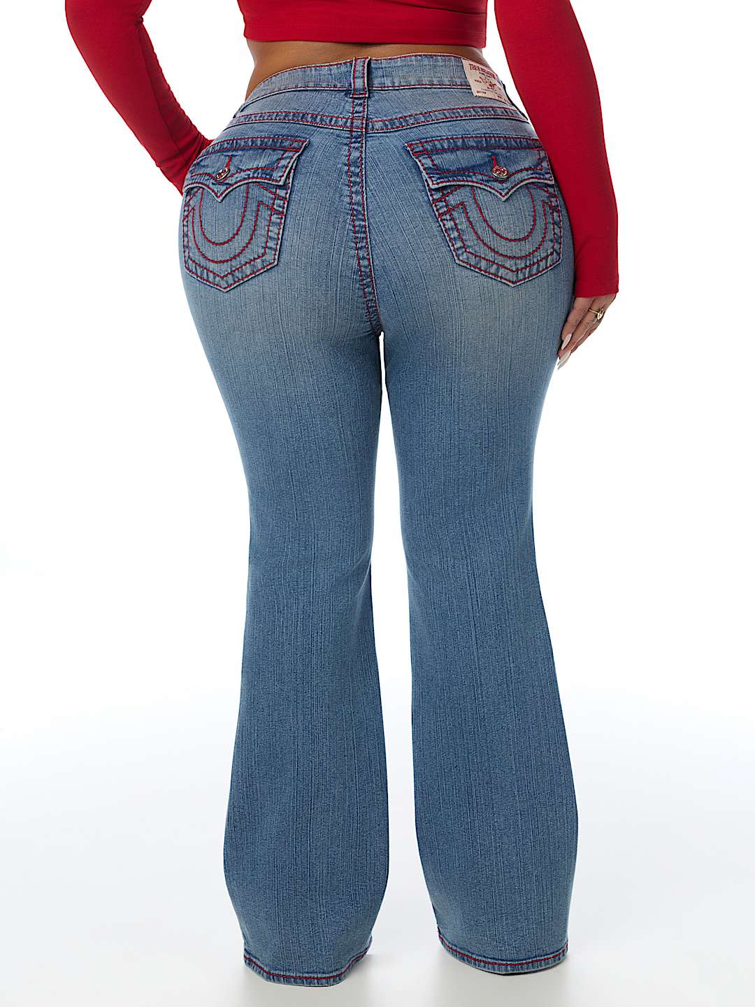 PLUS BECCA MID RISE BIG T FLAP BOOTCUT JEAN