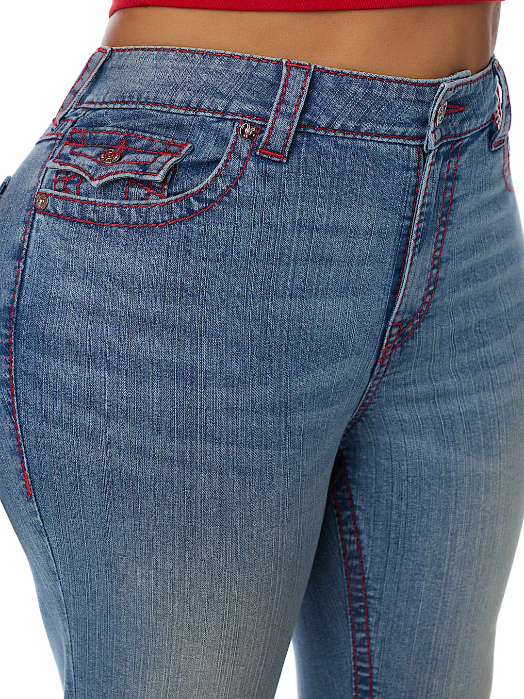 PLUS BECCA MID RISE BIG T FLAP BOOTCUT JEAN