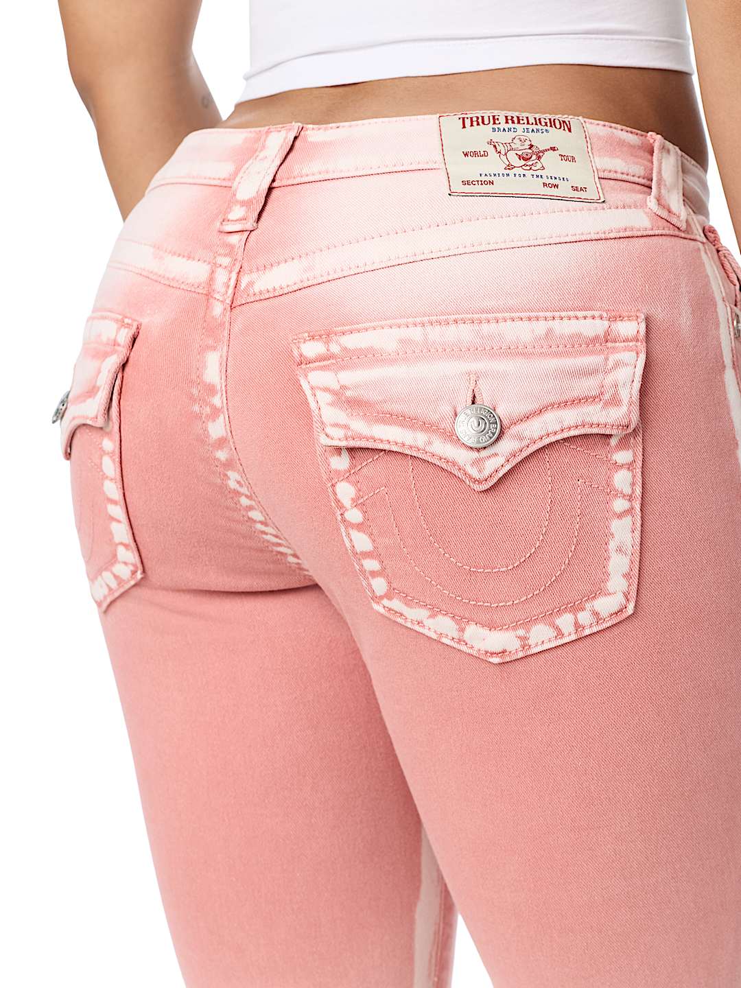 BECCA MID RISE PINK FLAP BOOTCUT JEAN