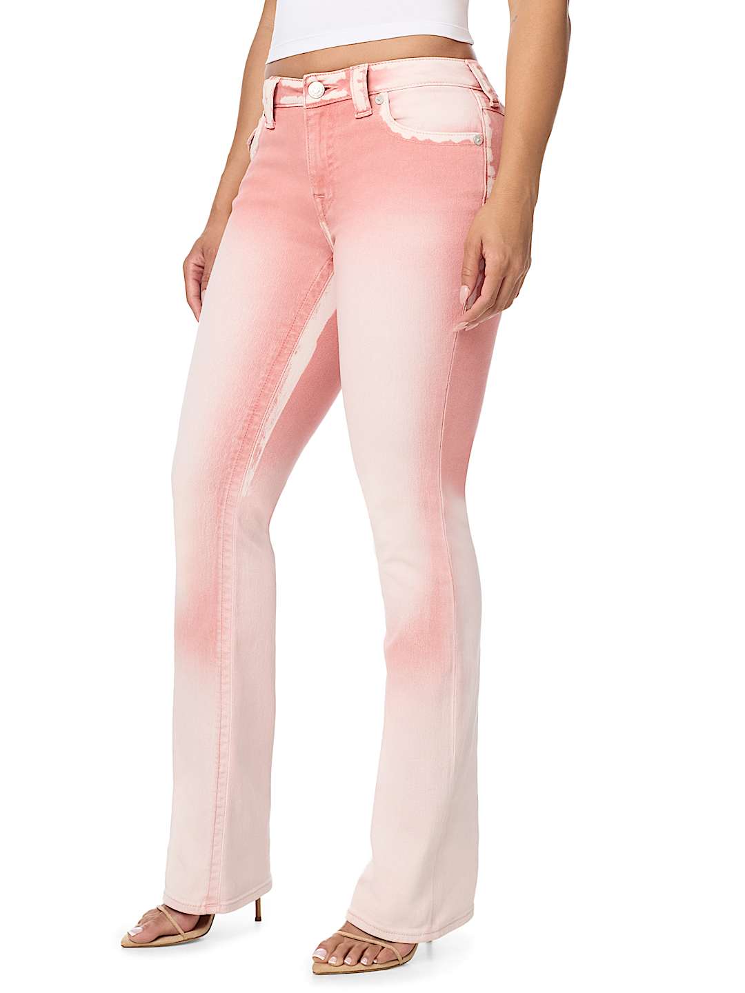 BECCA MID RISE PINK FLAP BOOTCUT JEAN