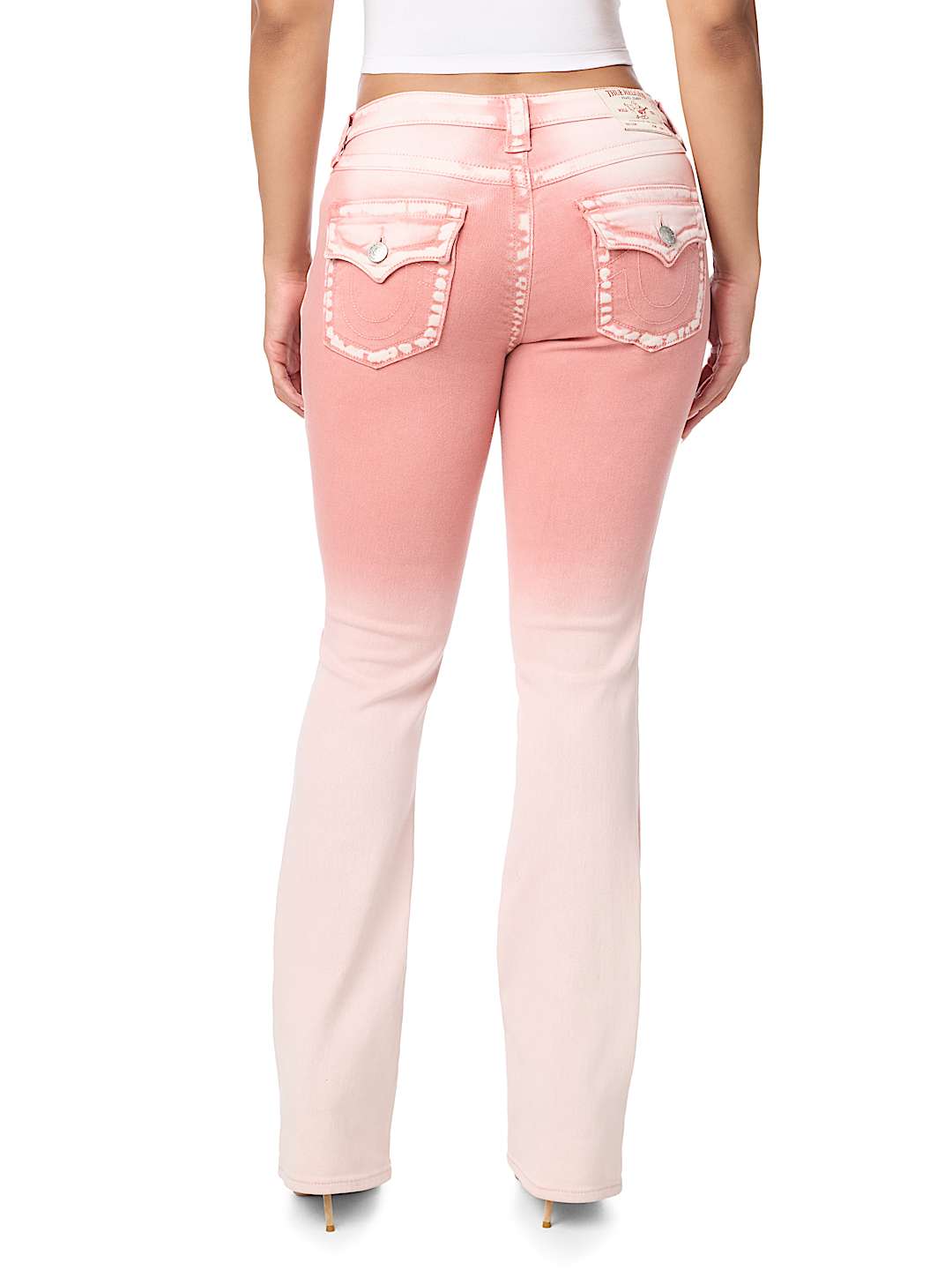 BECCA MID RISE PINK FLAP BOOTCUT JEAN