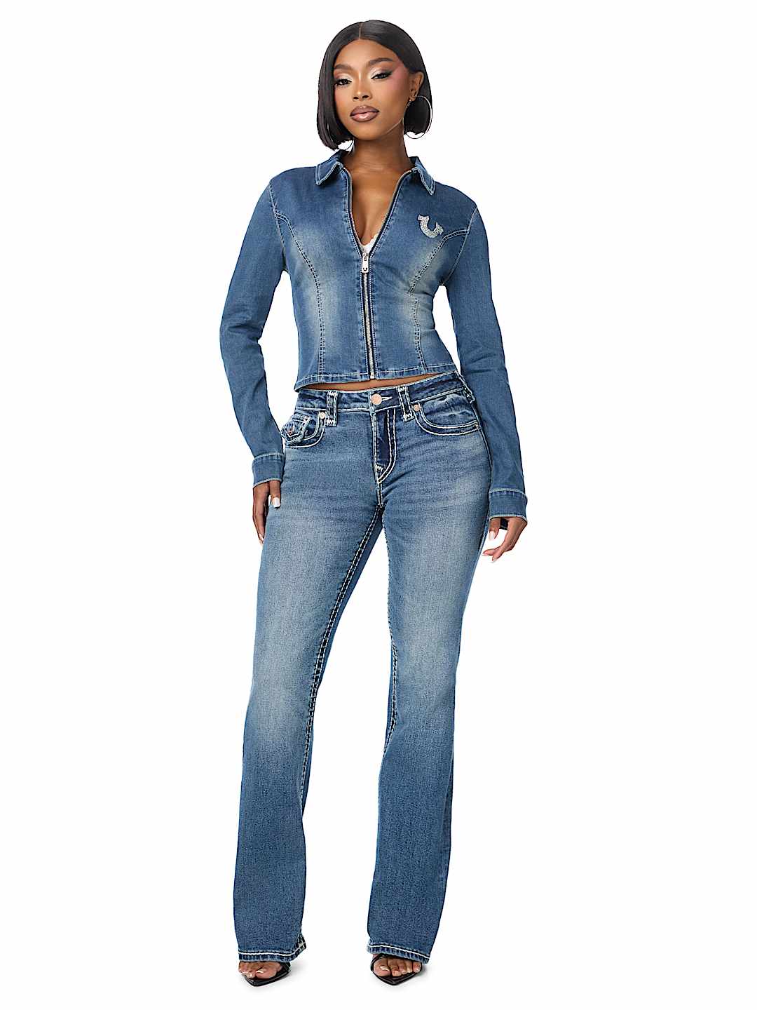 DENIM WING DOUBLE-ZIP CHAMBRAY SHIRT