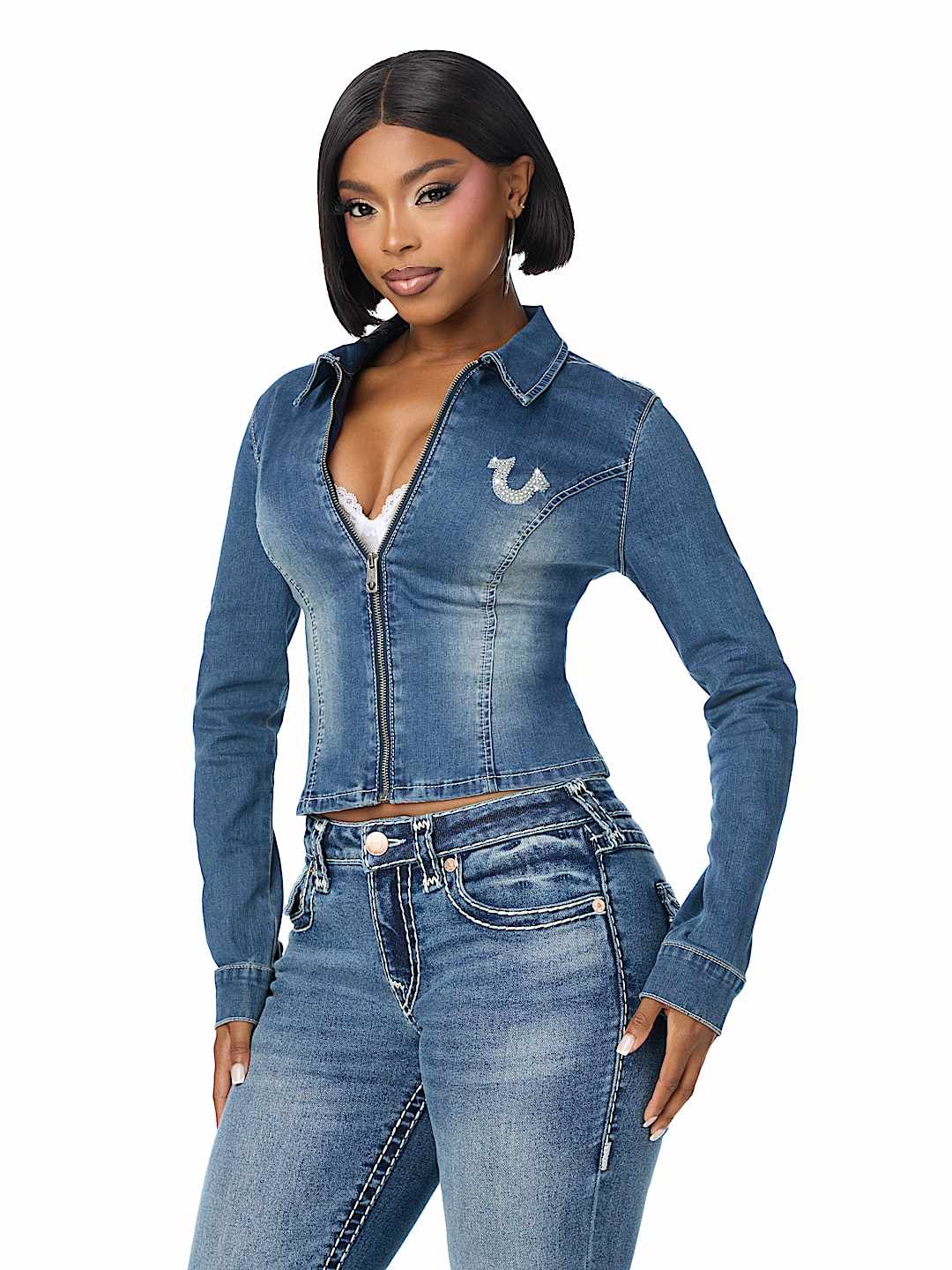DENIM WING DOUBLE-ZIP CHAMBRAY SHIRT