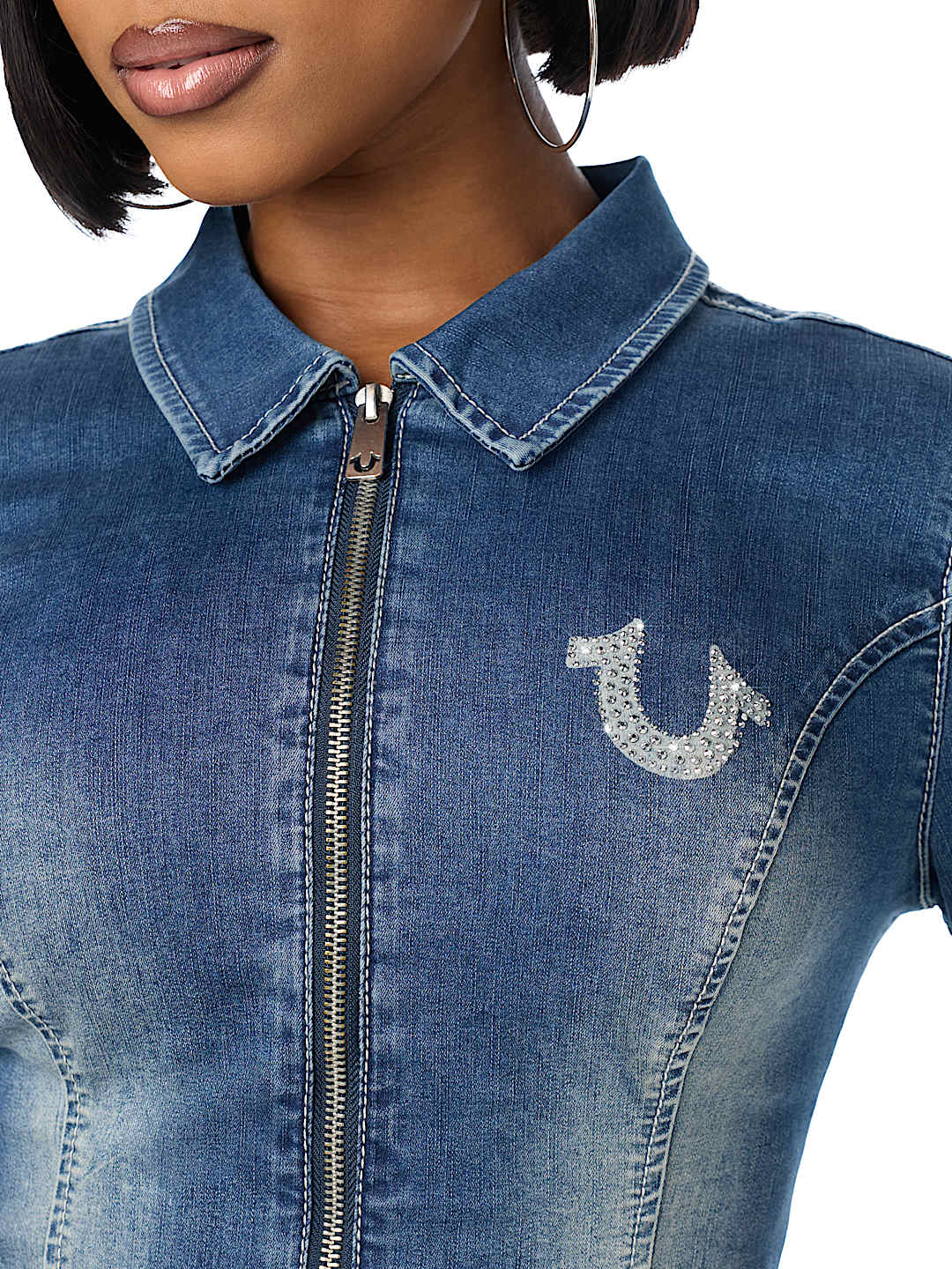 DENIM WING DOUBLE-ZIP CHAMBRAY SHIRT