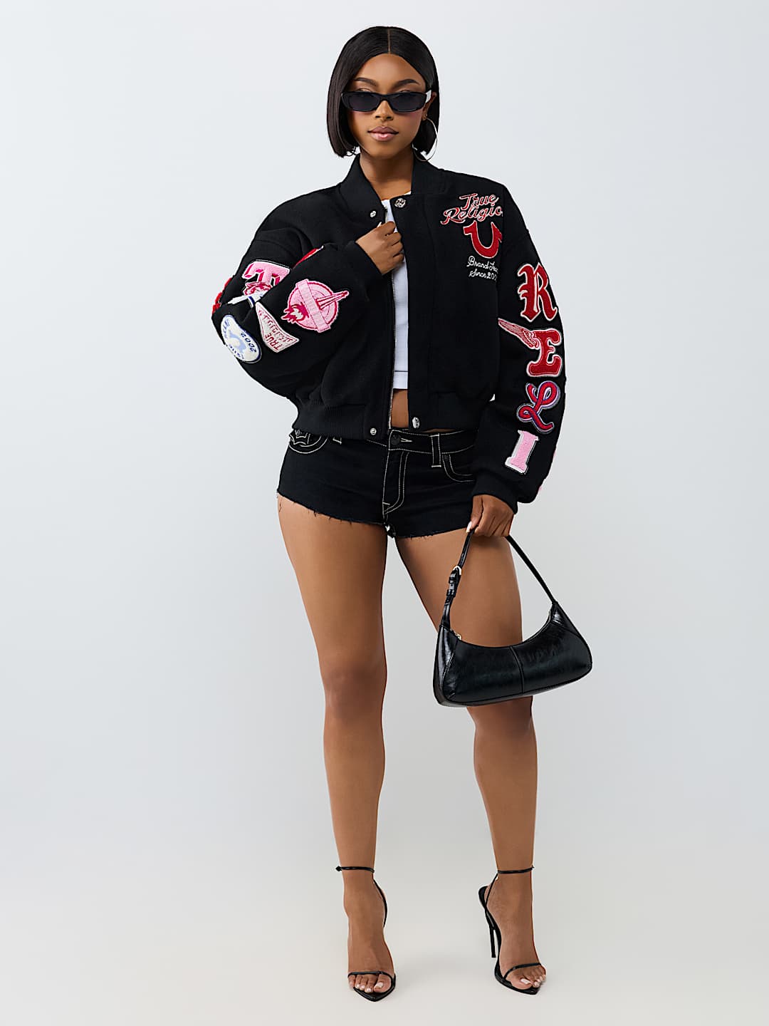 EMBROIDERED VARSITY GIRLFRIEND RELAXED BOMBER JACKET