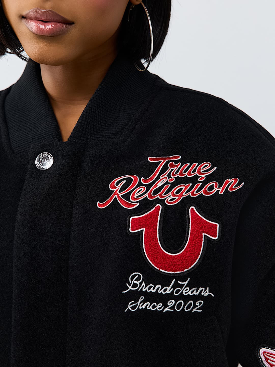 EMBROIDERED VARSITY GIRLFRIEND RELAXED BOMBER JACKET