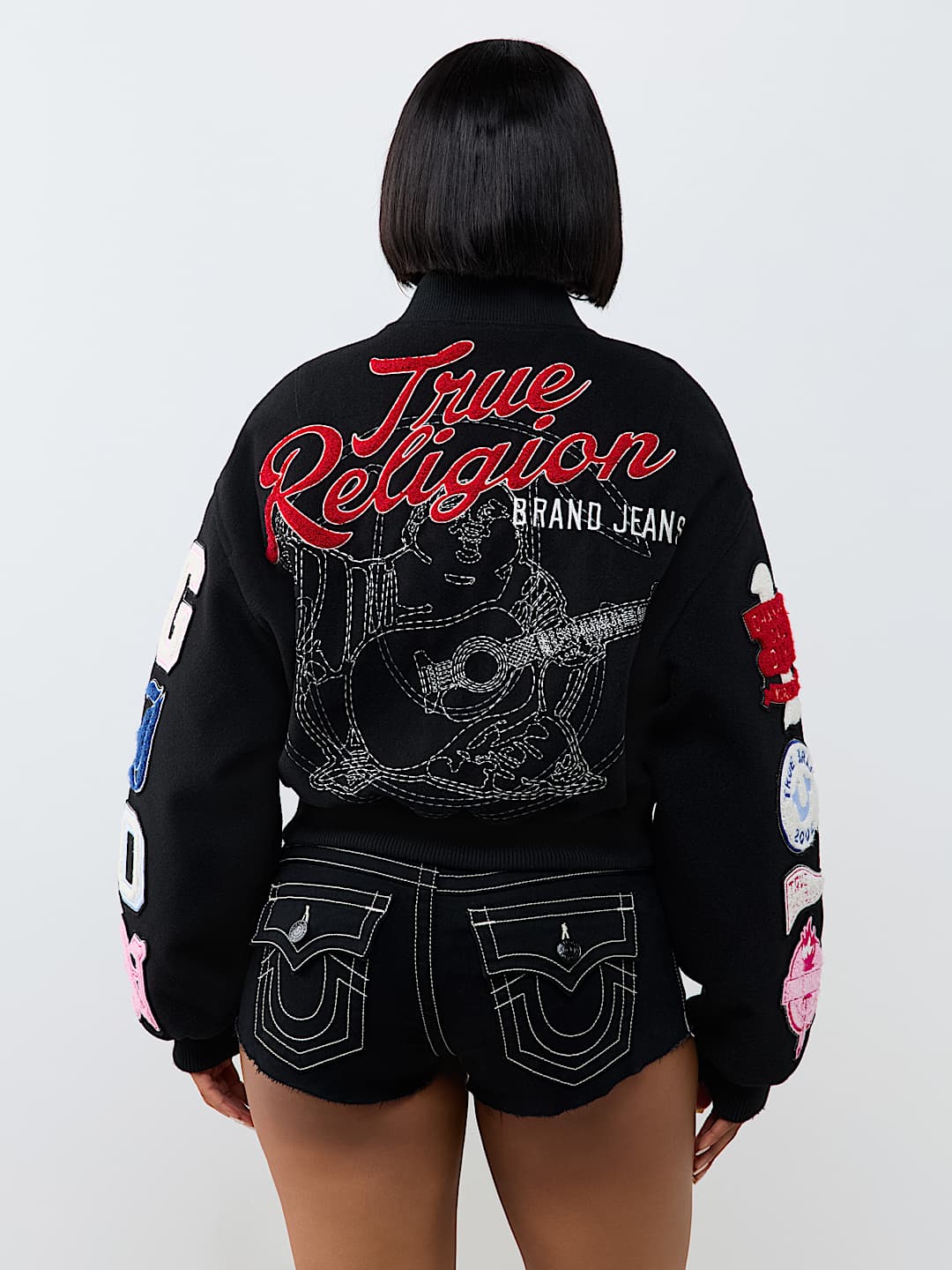 EMBROIDERED VARSITY GIRLFRIEND RELAXED BOMBER JACKET