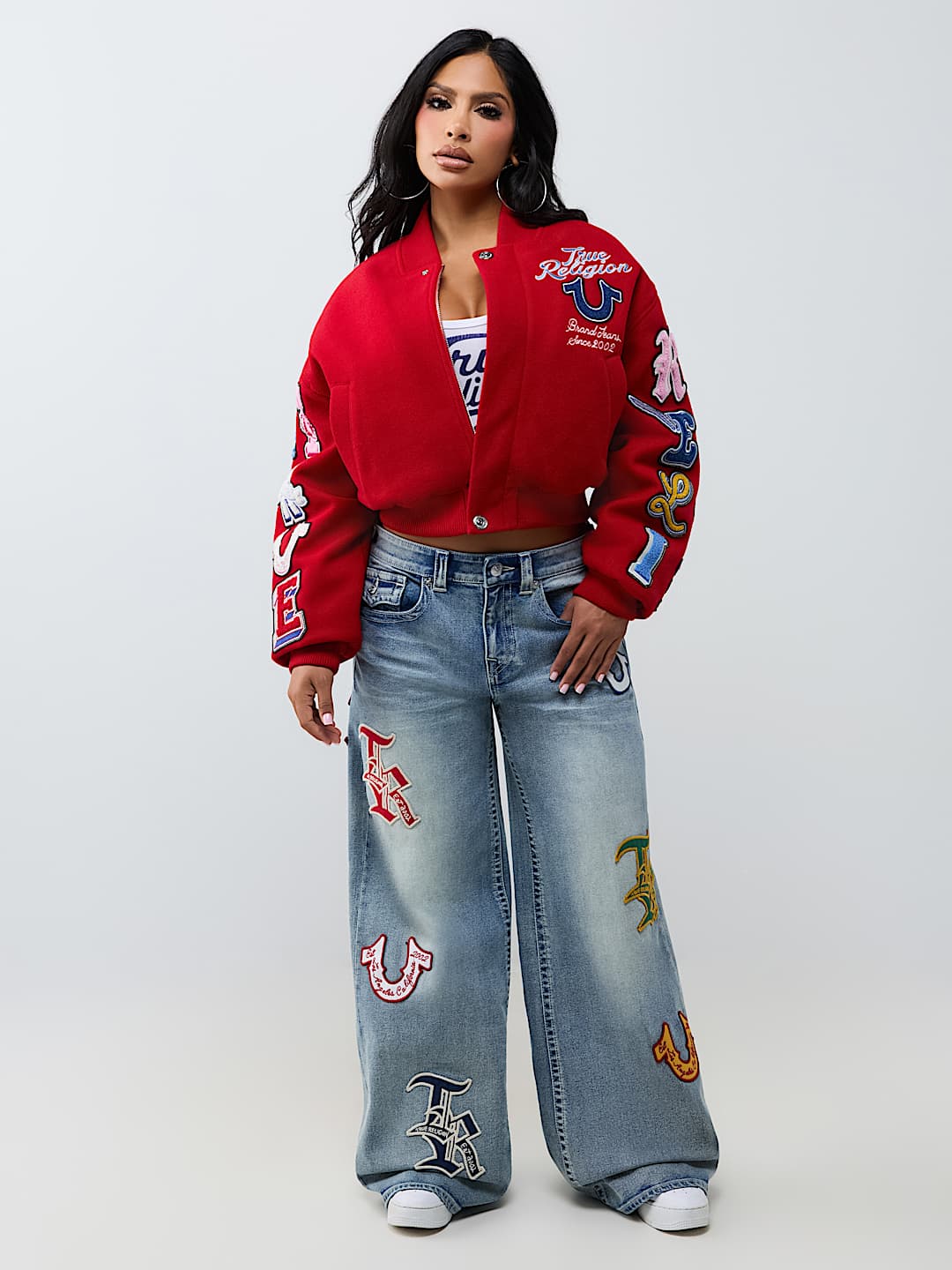 EMBROIDERED VARSITY GIRLFRIEND RELAXED BOMBER JACKET