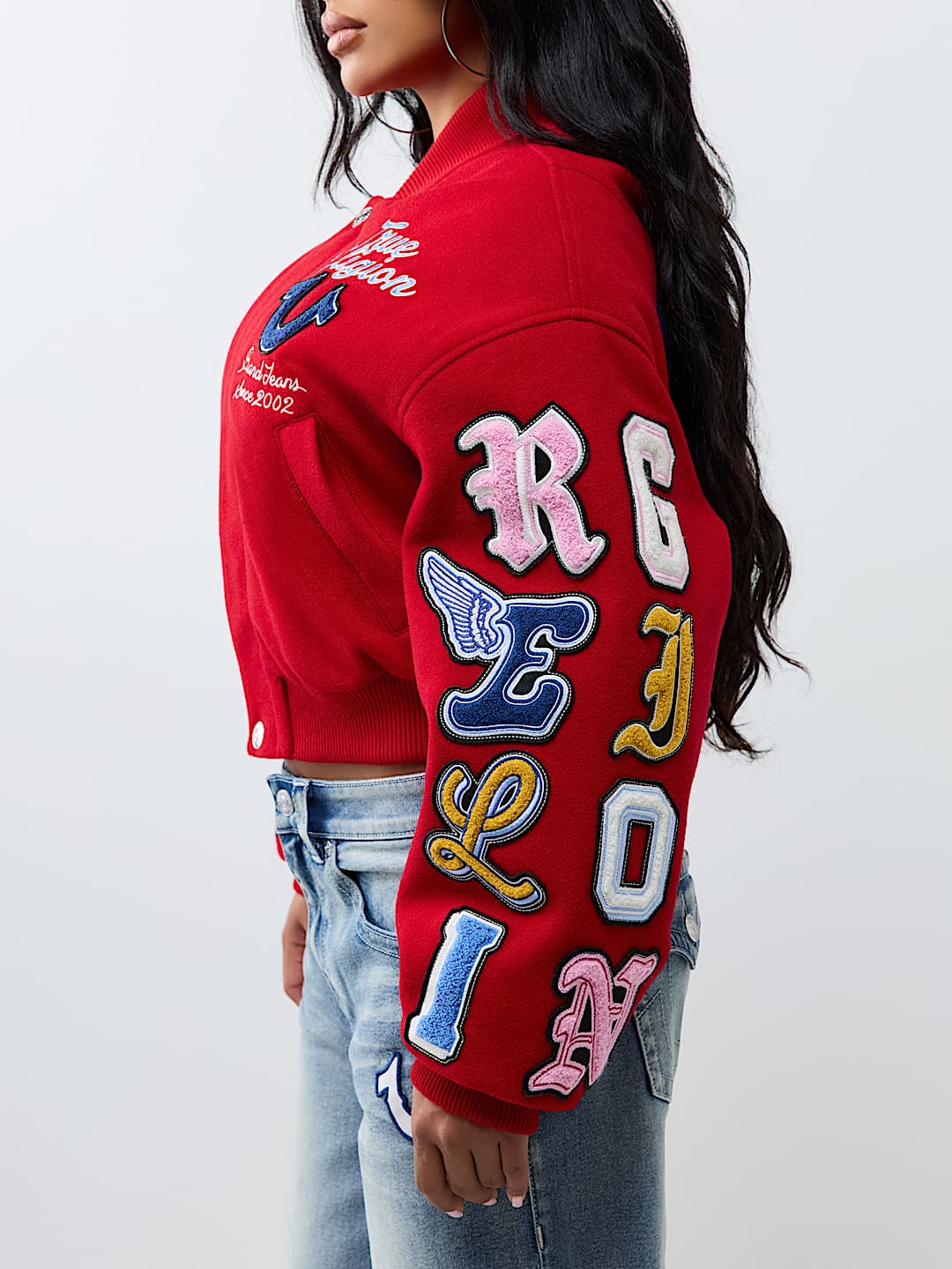 EMBROIDERED VARSITY GIRLFRIEND RELAXED BOMBER JACKET