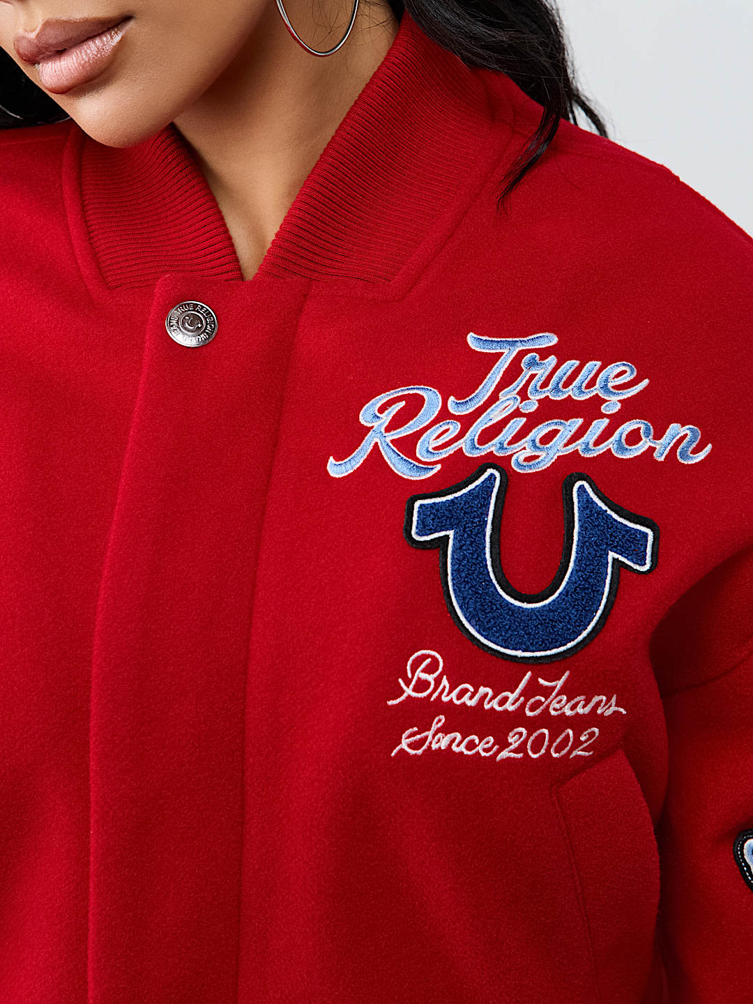 EMBROIDERED VARSITY GIRLFRIEND RELAXED BOMBER JACKET