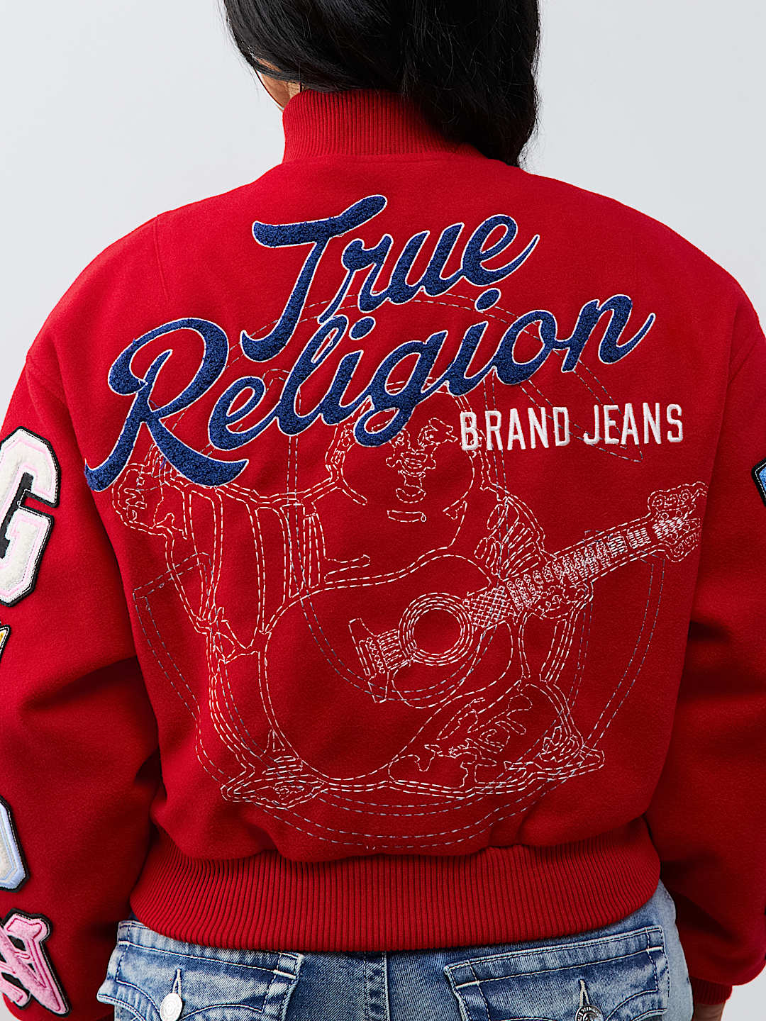 EMBROIDERED VARSITY GIRLFRIEND RELAXED BOMBER JACKET