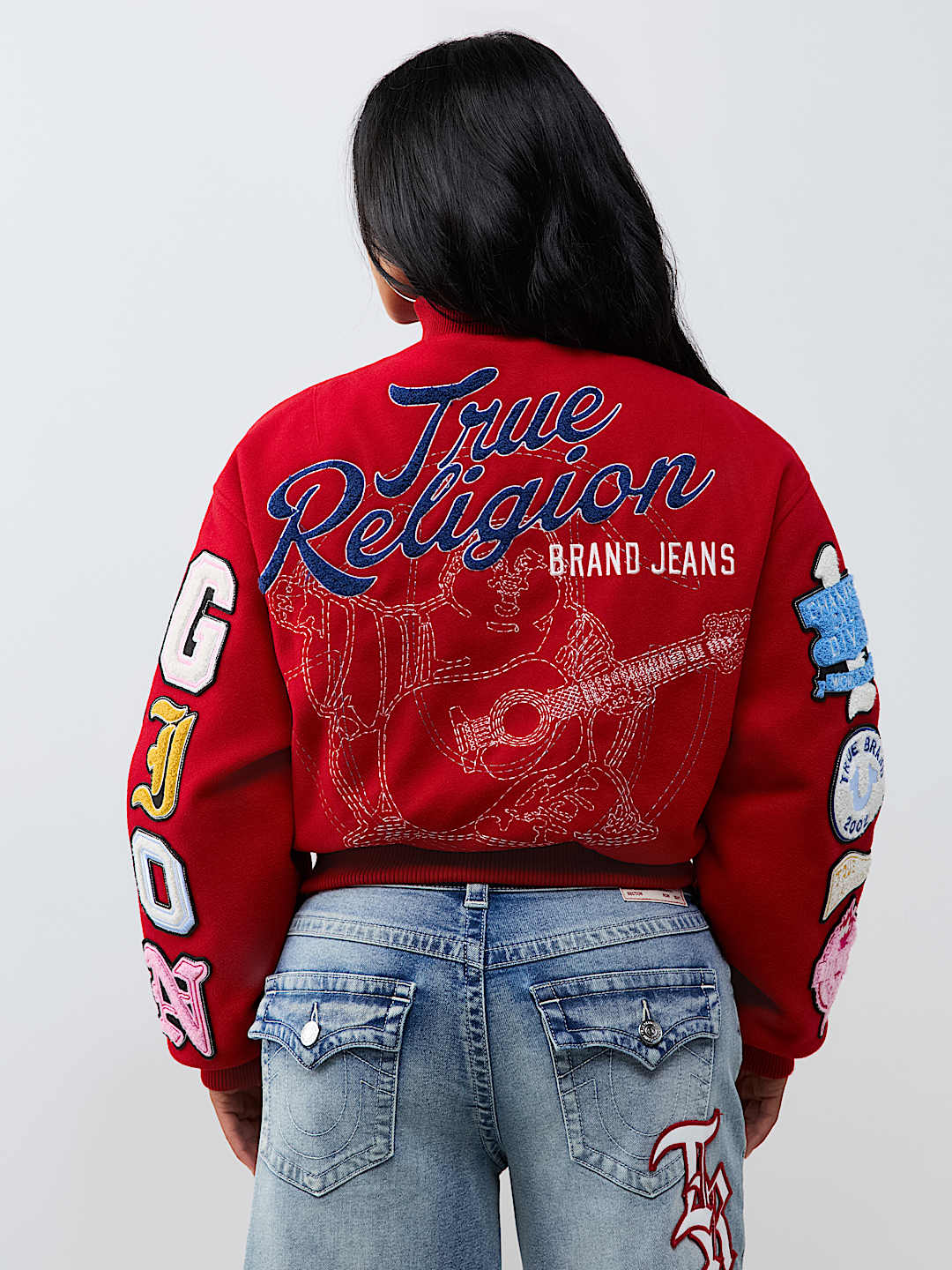 EMBROIDERED VARSITY GIRLFRIEND RELAXED BOMBER JACKET