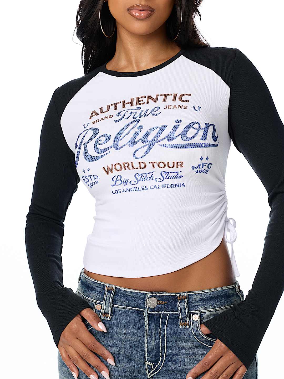 CRYSTAL CONTRAST RIBBED LONG SLEEVE TOP
