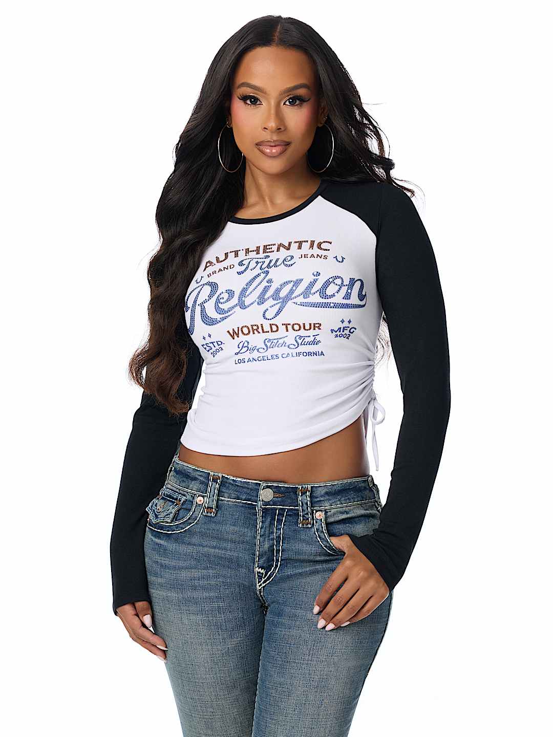 CRYSTAL CONTRAST RIBBED LONG SLEEVE TOP