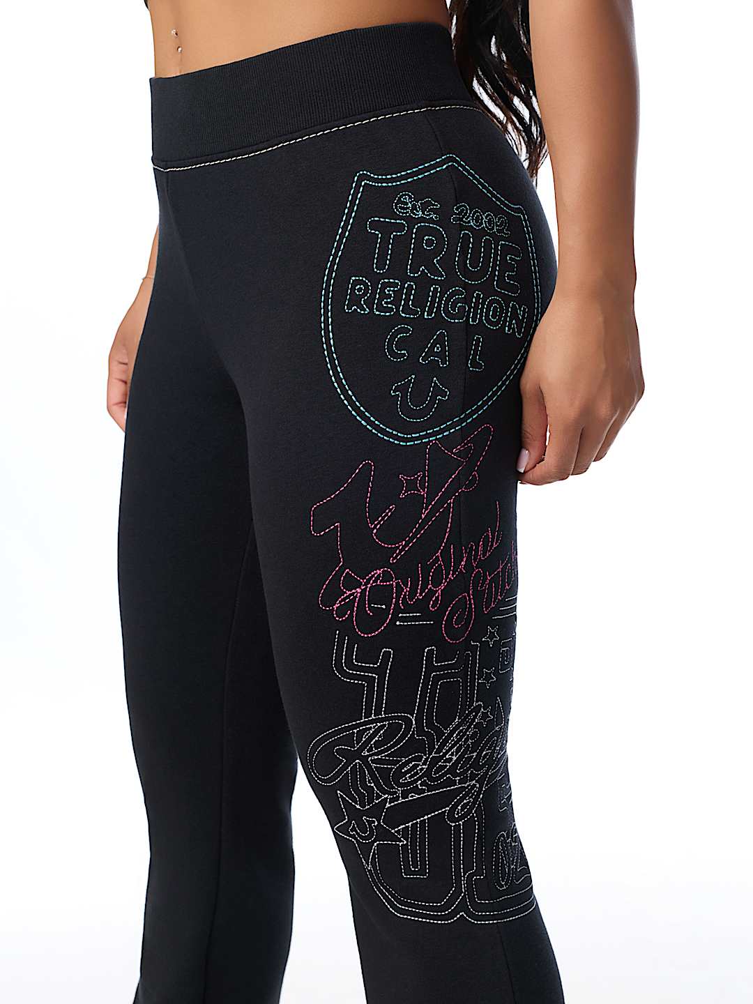 BIG T EMBROIDERED MID RISE BOOTCUT SWEATPANT