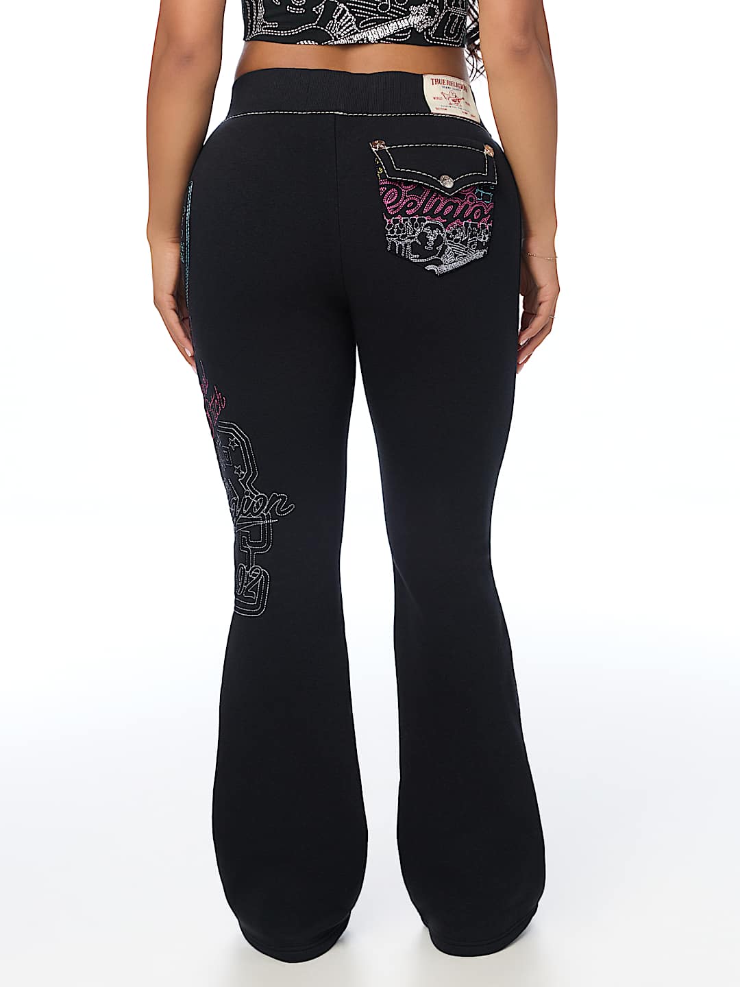 BIG T EMBROIDERED MID RISE BOOTCUT SWEATPANT
