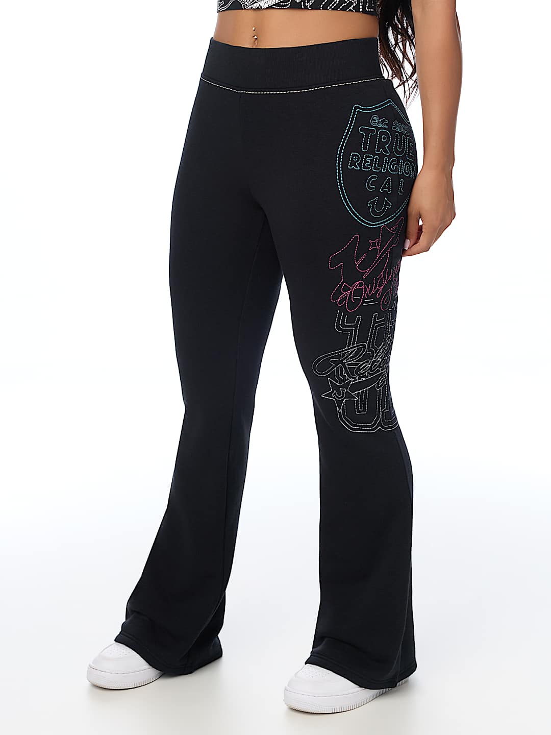 BIG T EMBROIDERED MID RISE BOOTCUT SWEATPANT