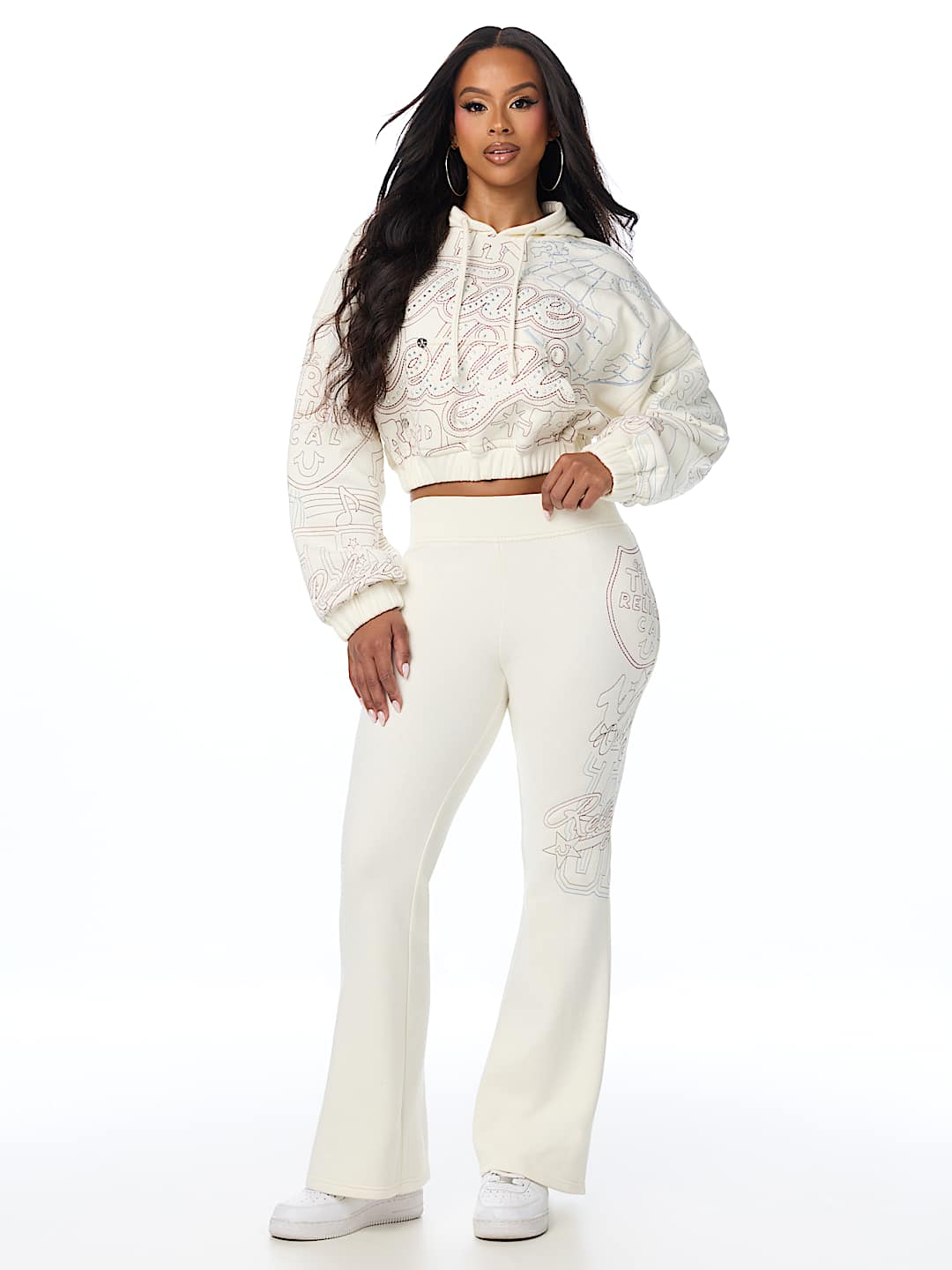 BIG T EMBROIDERED MID RISE BOOTCUT SWEATPANT