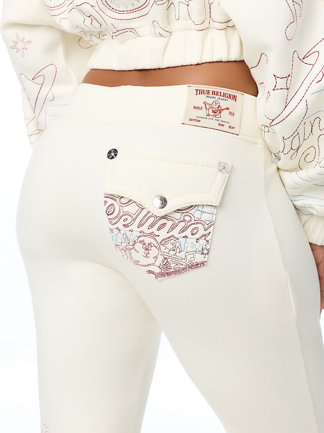 BIG T EMBROIDERED MID RISE BOOTCUT SWEATPANT