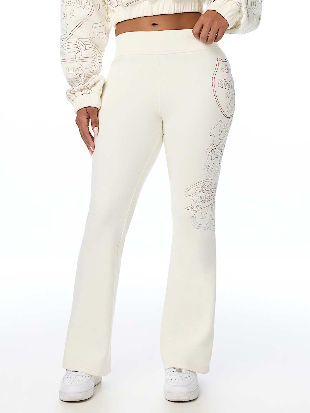 BIG T EMBROIDERED MID RISE BOOTCUT SWEATPANT