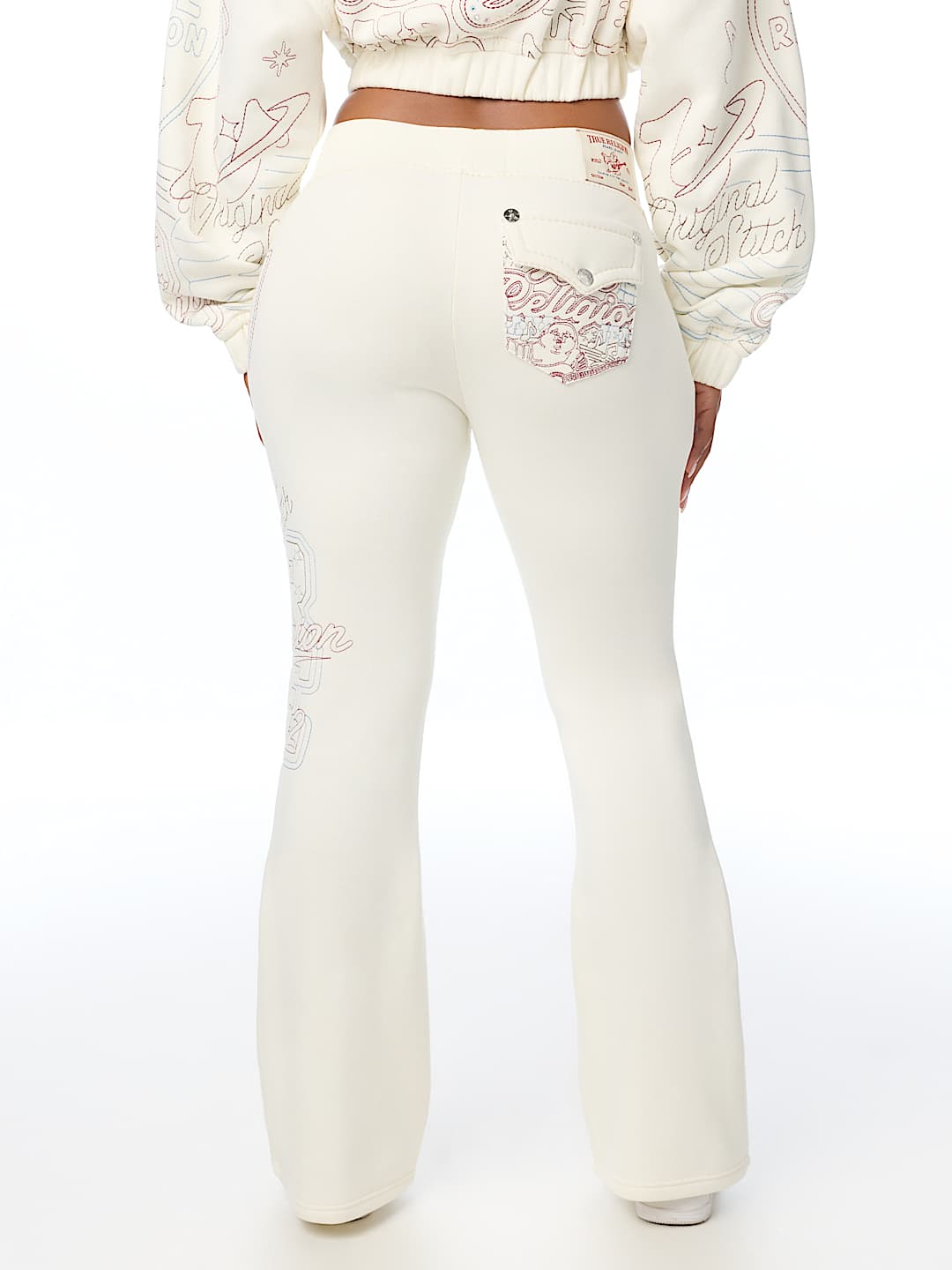BIG T EMBROIDERED MID RISE BOOTCUT SWEATPANT
