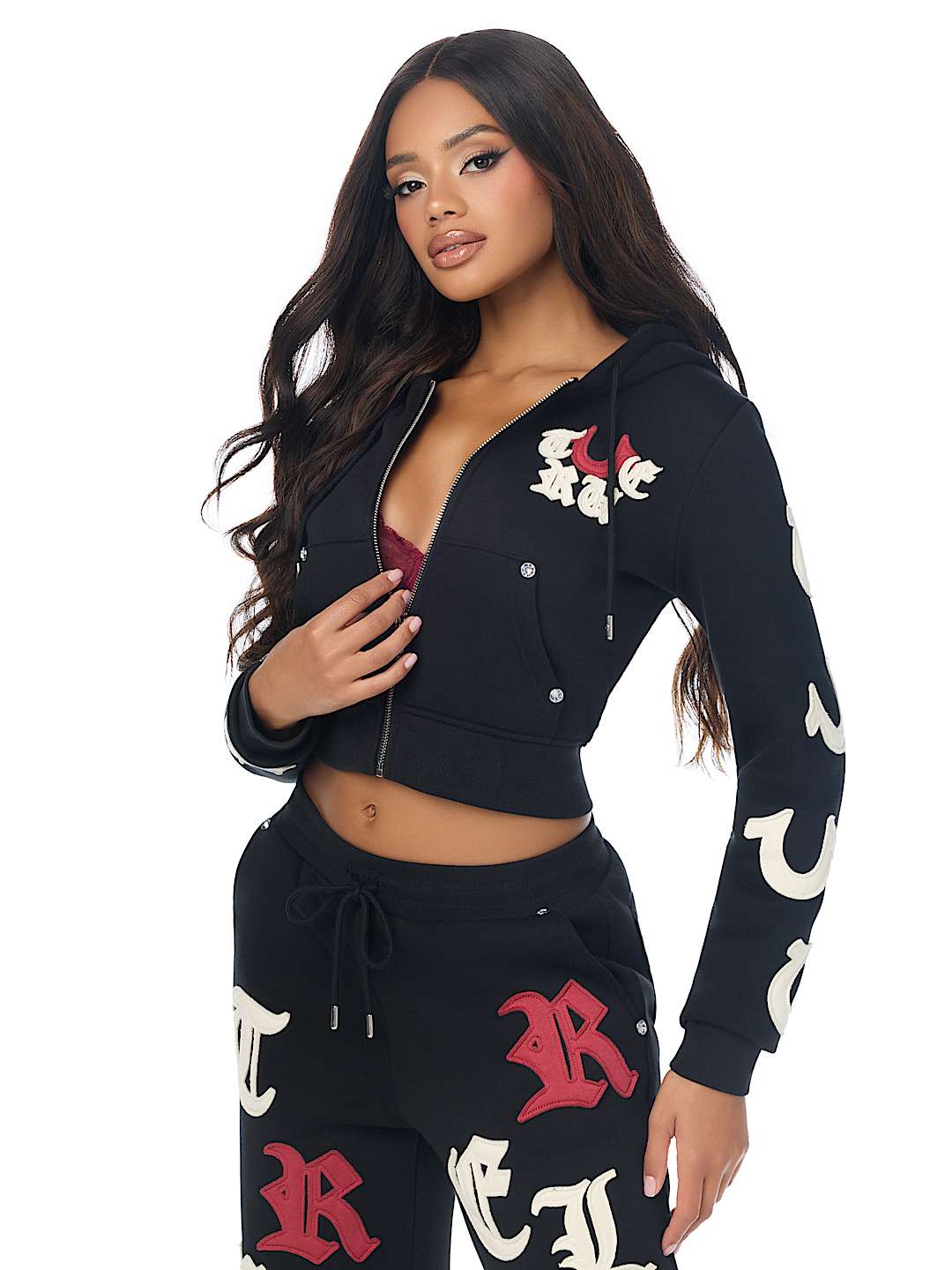APPLIQU&Eacute; SHRUNKEN ZIP HOODIE