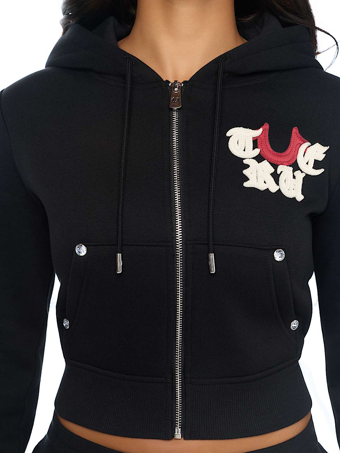 APPLIQU&Eacute; SHRUNKEN ZIP HOODIE