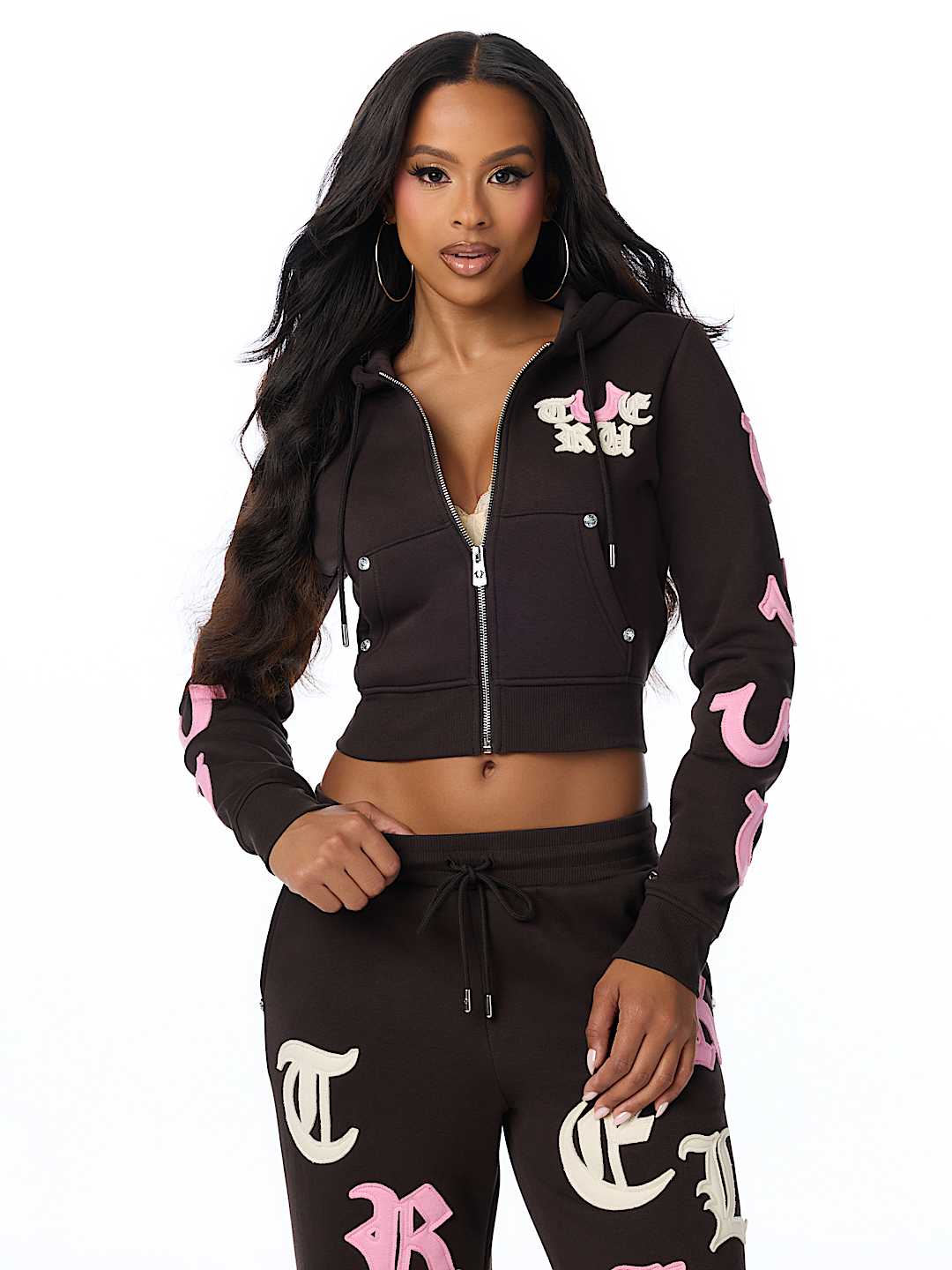 APPLIQU&Eacute; SHRUNKEN ZIP HOODIE