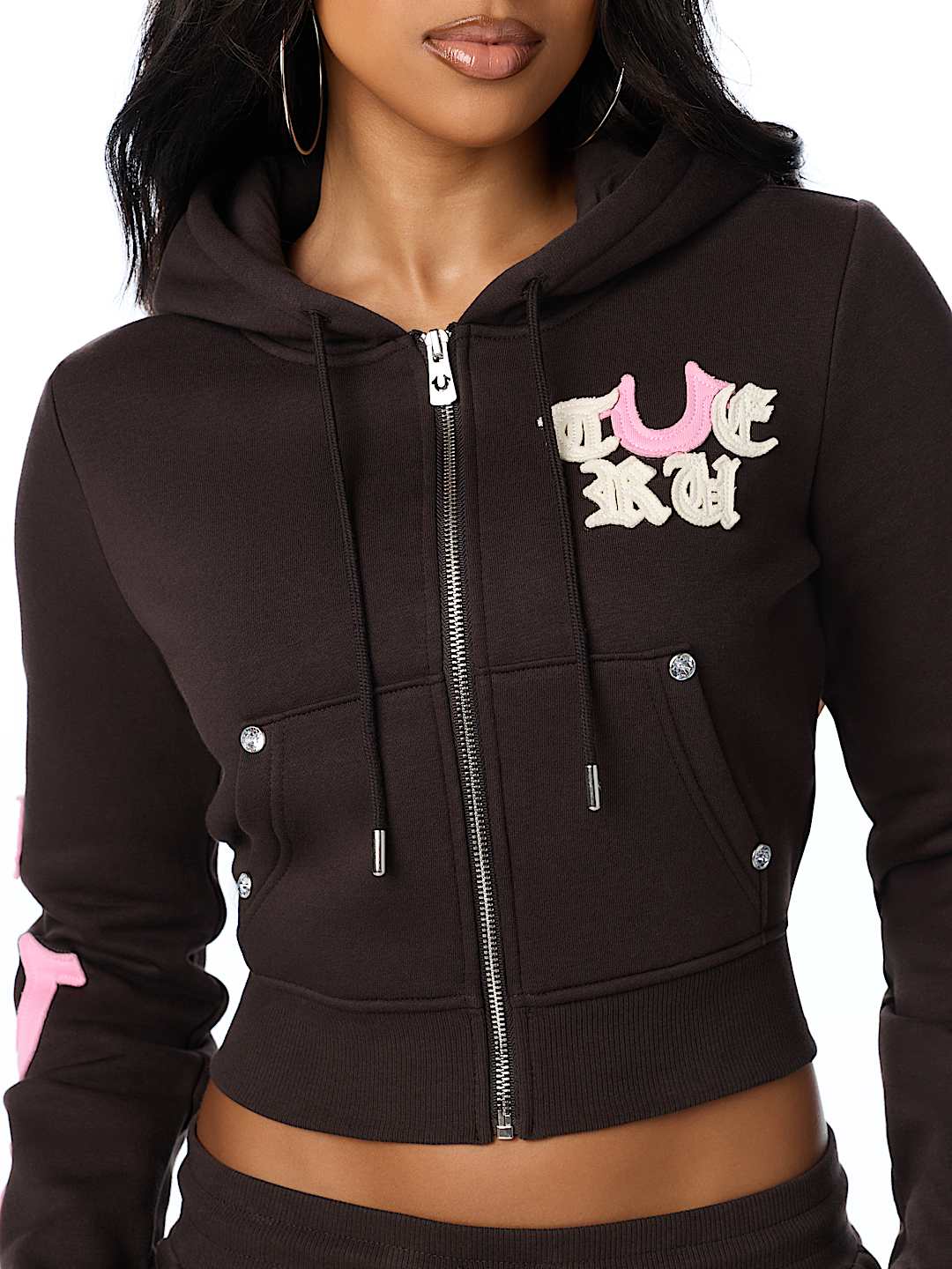 APPLIQU&Eacute; SHRUNKEN ZIP HOODIE