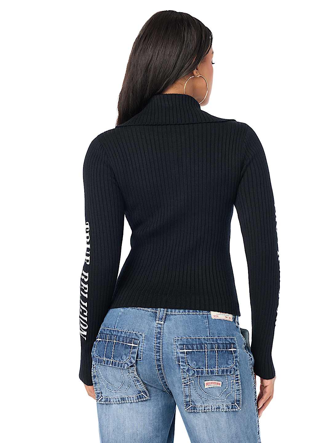 EMBROIDERED ASYMMETRICAL ZIP SWEATER TOP