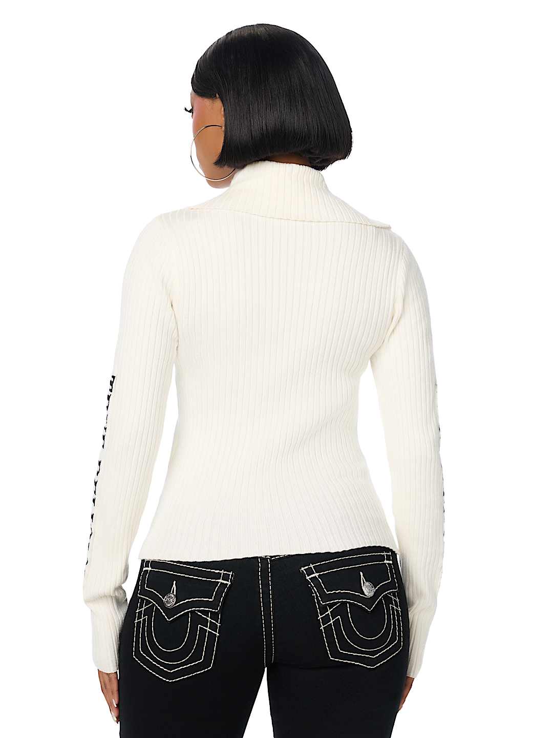 EMBROIDERED ASYMMETRICAL ZIP SWEATER TOP