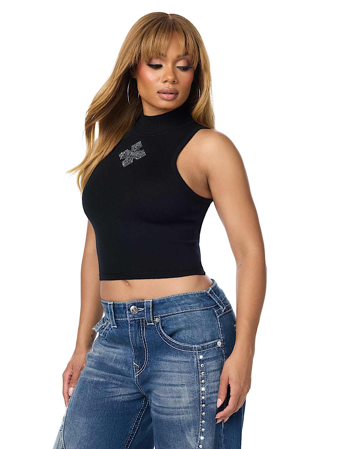 CRYSTAL MOCKNECK SWEATER TANK TOP