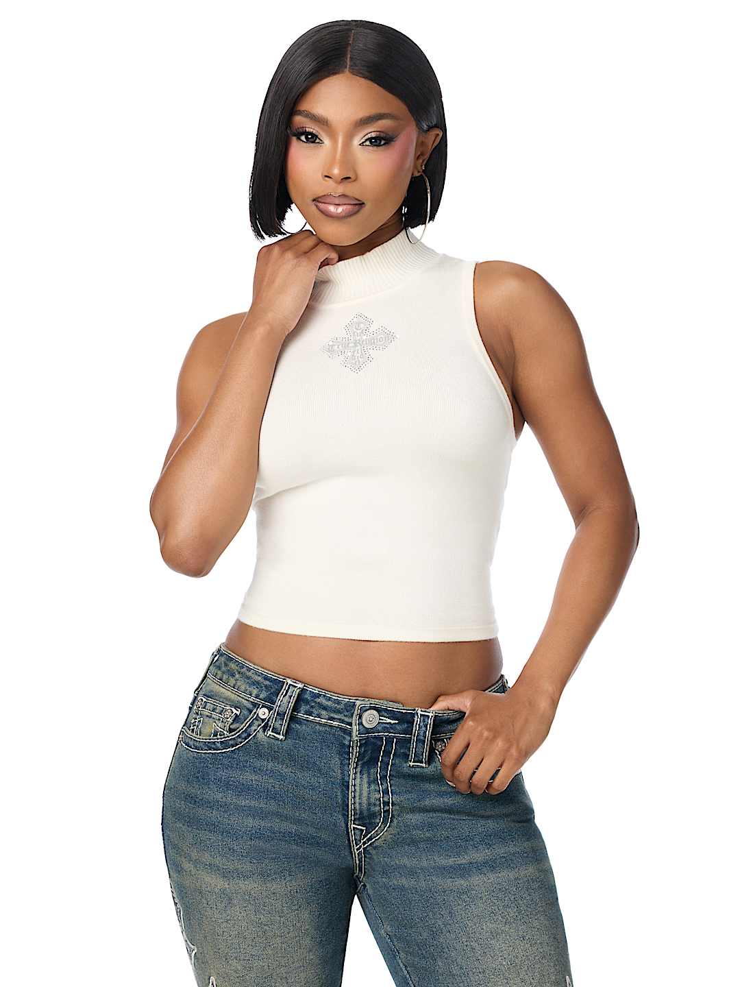 CRYSTAL MOCKNECK SWEATER TANK TOP