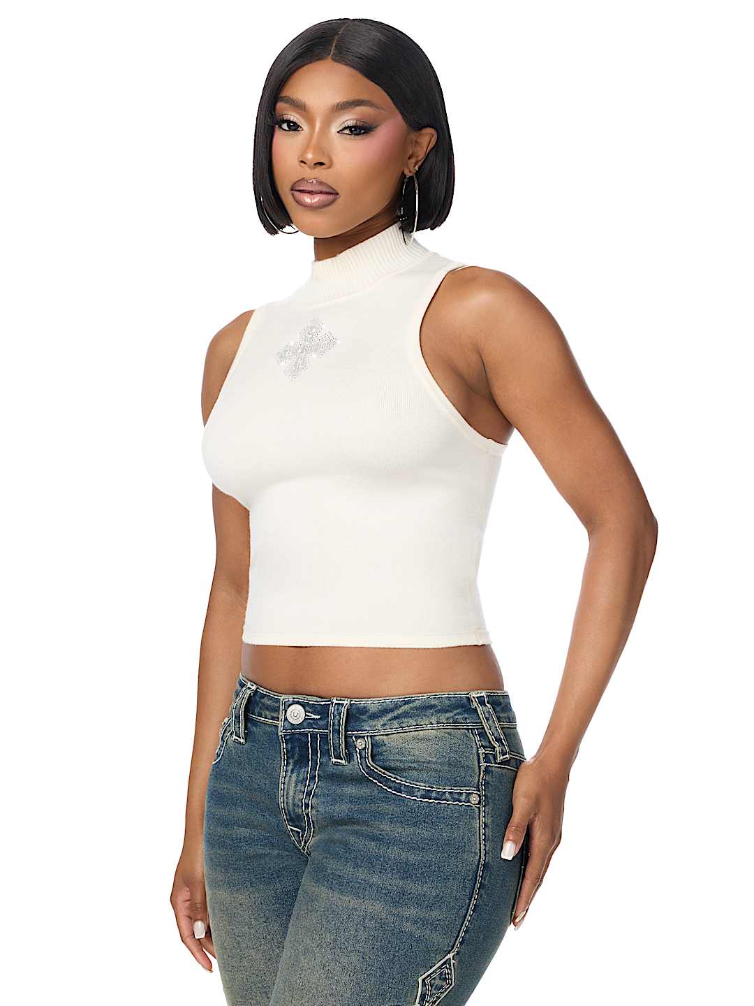 CRYSTAL MOCKNECK SWEATER TANK TOP