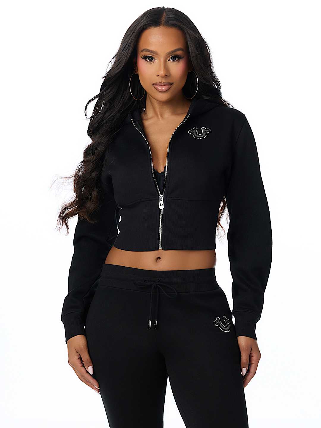 STUDDED HIGH WAISTBAND ZIP HOODIE