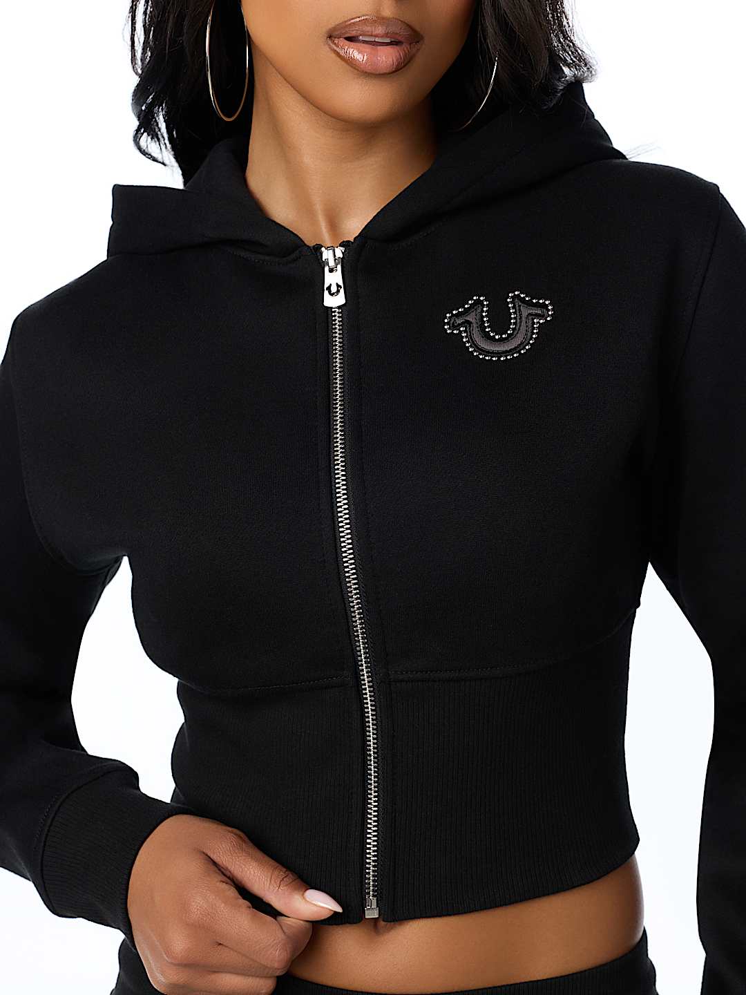 STUDDED HIGH WAISTBAND ZIP HOODIE