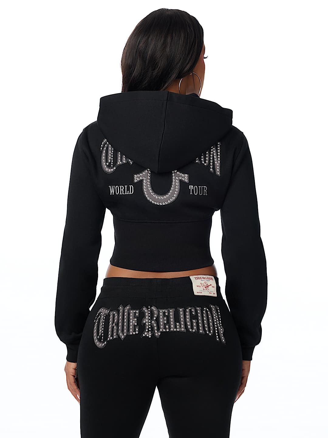 STUDDED HIGH WAISTBAND ZIP HOODIE