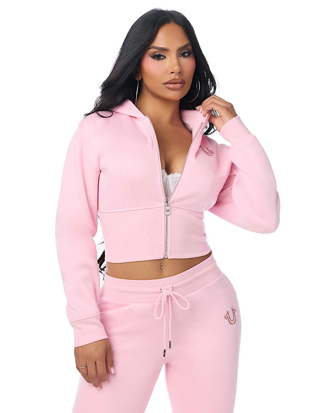 STUDDED HIGH WAISTBAND ZIP HOODIE