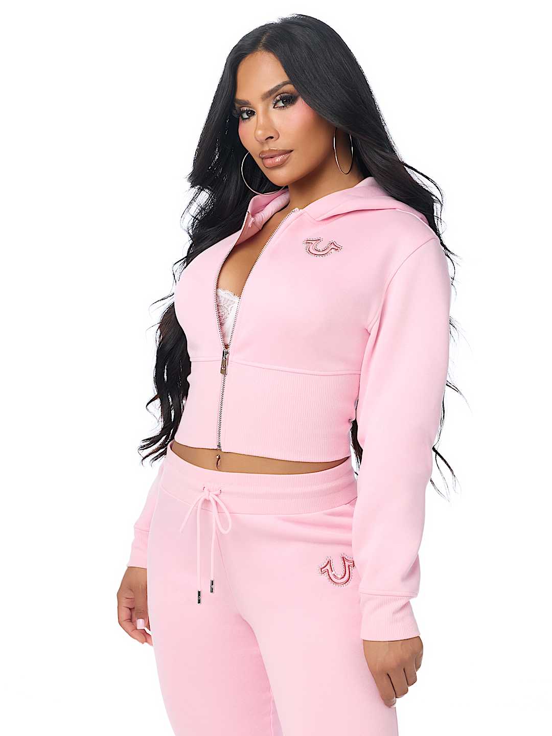 STUDDED HIGH WAISTBAND ZIP HOODIE