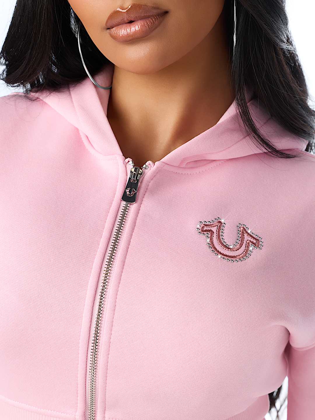 STUDDED HIGH WAISTBAND ZIP HOODIE