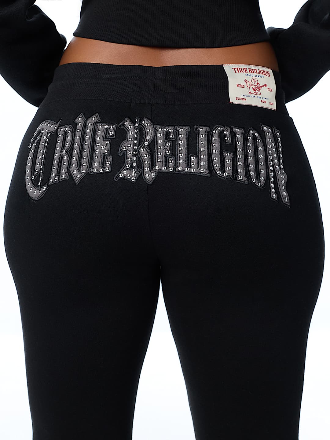 STUDDED MID RISE FLARE SWEATPANT