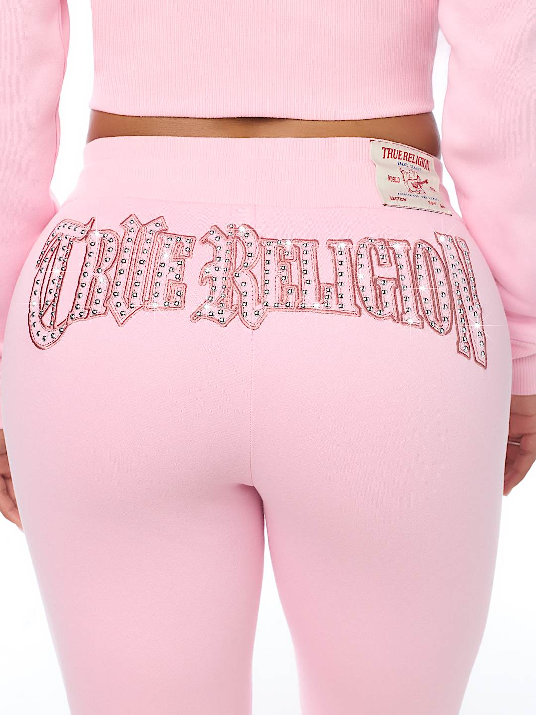 STUDDED MID RISE FLARE SWEATPANT