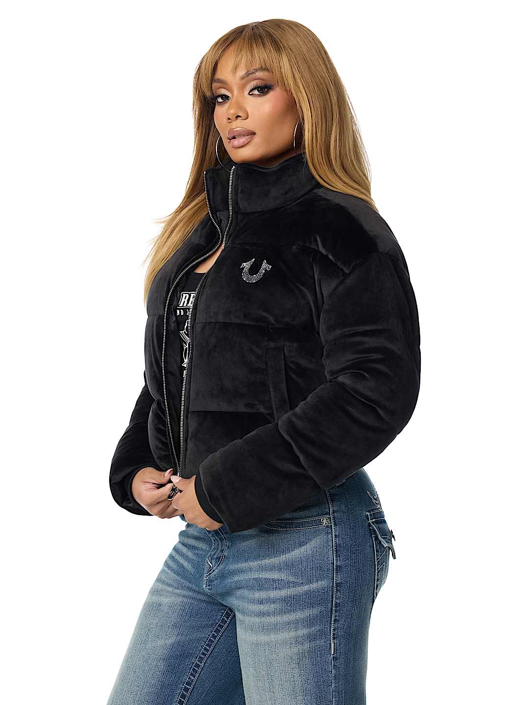 CRYSTAL VELVET PUFFER JACKET