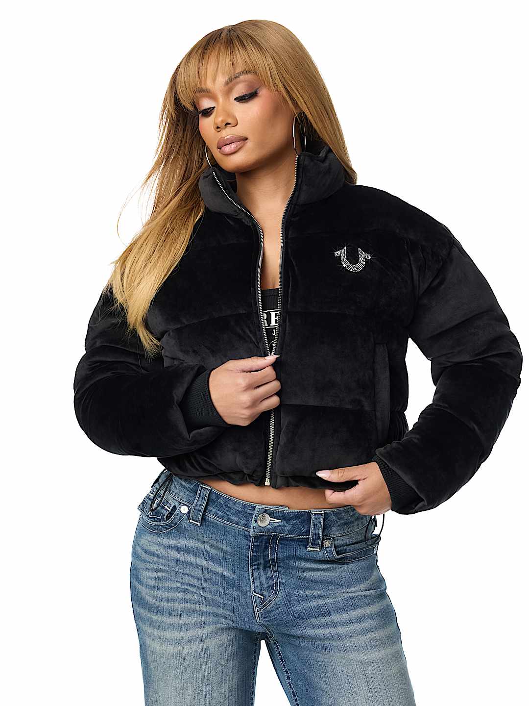 CRYSTAL VELVET PUFFER JACKET