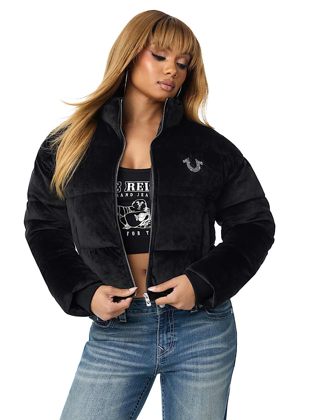 CRYSTAL VELVET PUFFER JACKET