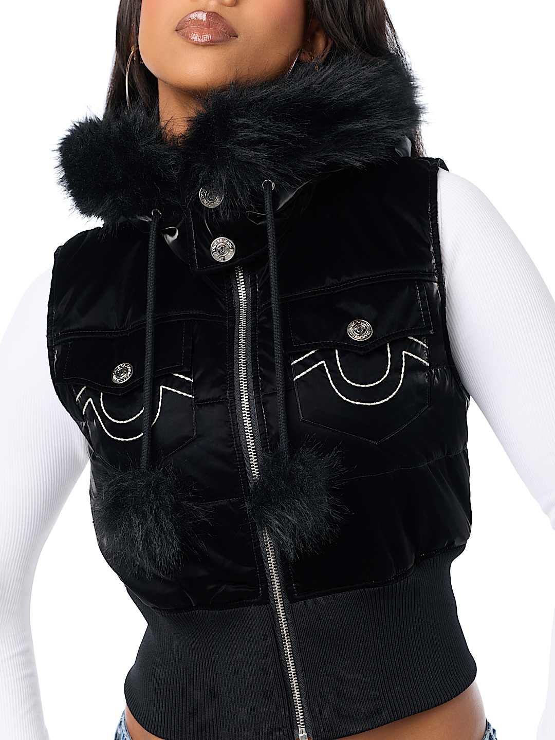 IRIDESCENT FAUX FUR PUFFER VEST