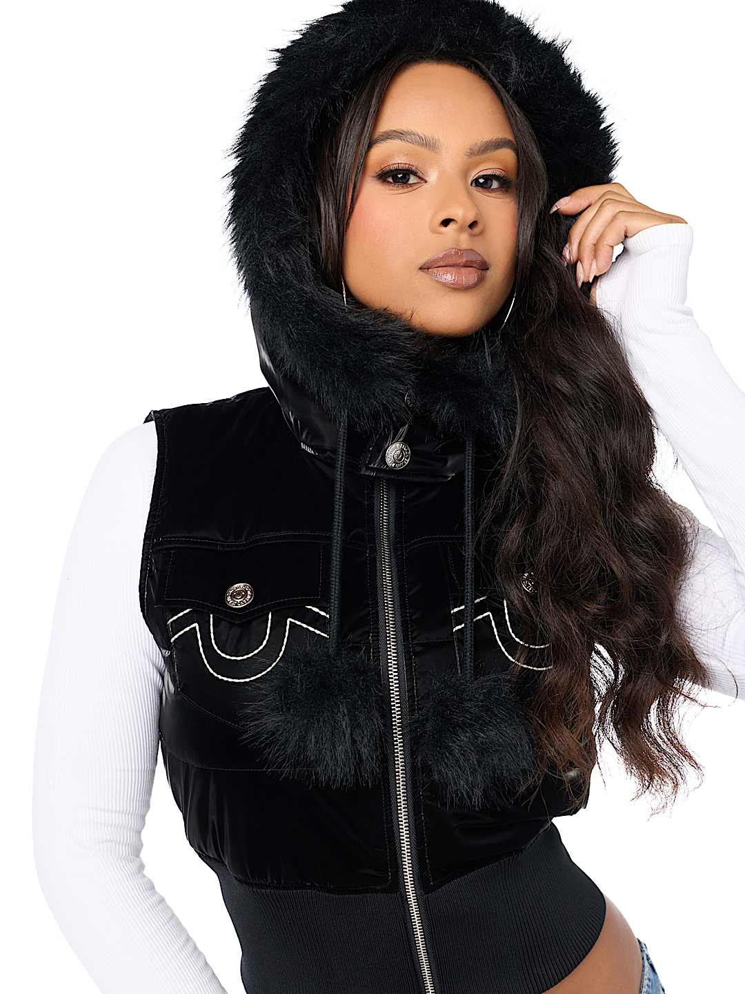 IRIDESCENT FAUX FUR PUFFER VEST
