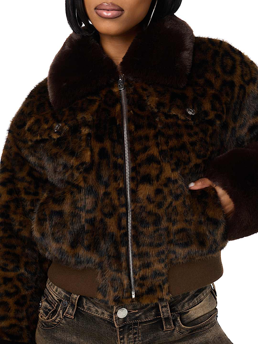 LEOPARD FAUX FUR JACKET