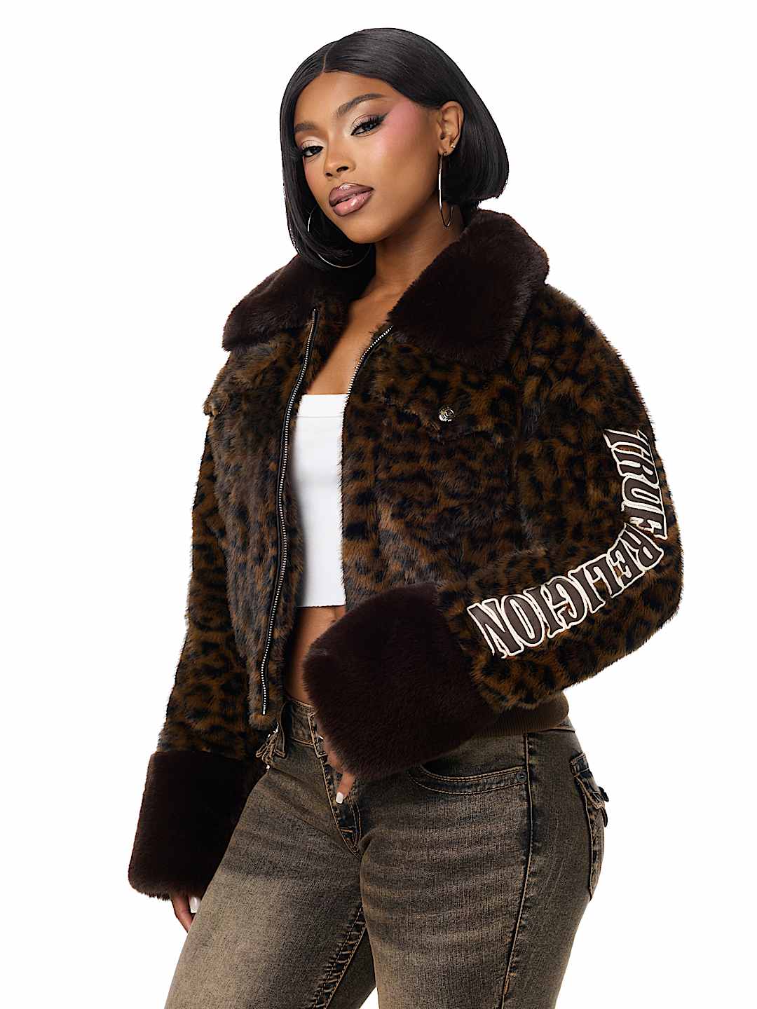 LEOPARD FAUX FUR JACKET