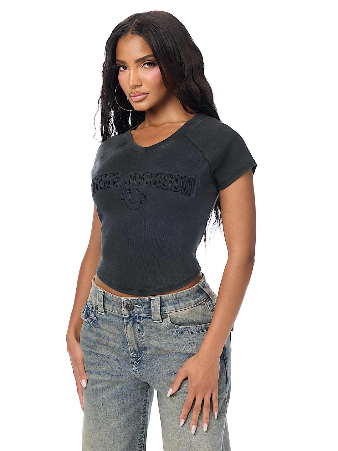 EMBROIDERED WASHED RIBBED BABY TEE